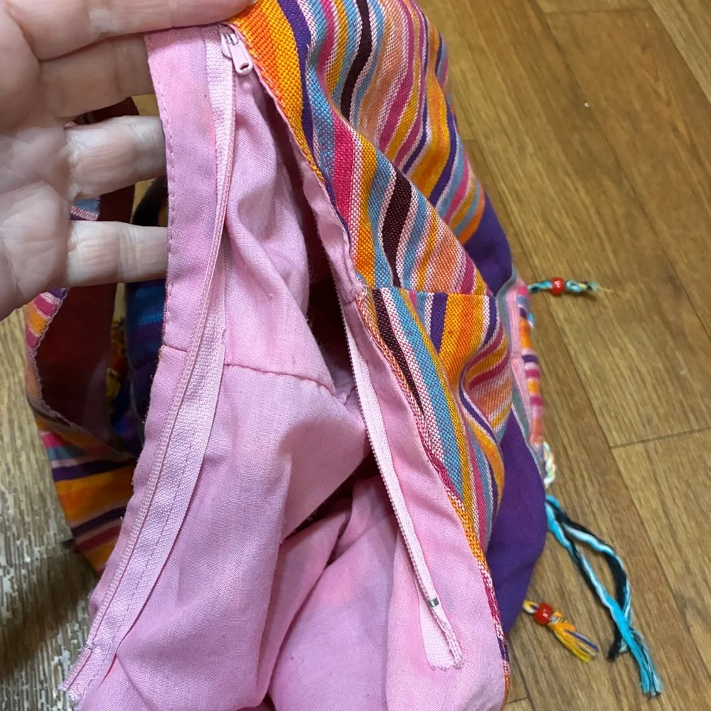 Colorful Striped Boho Bag with Tassels
